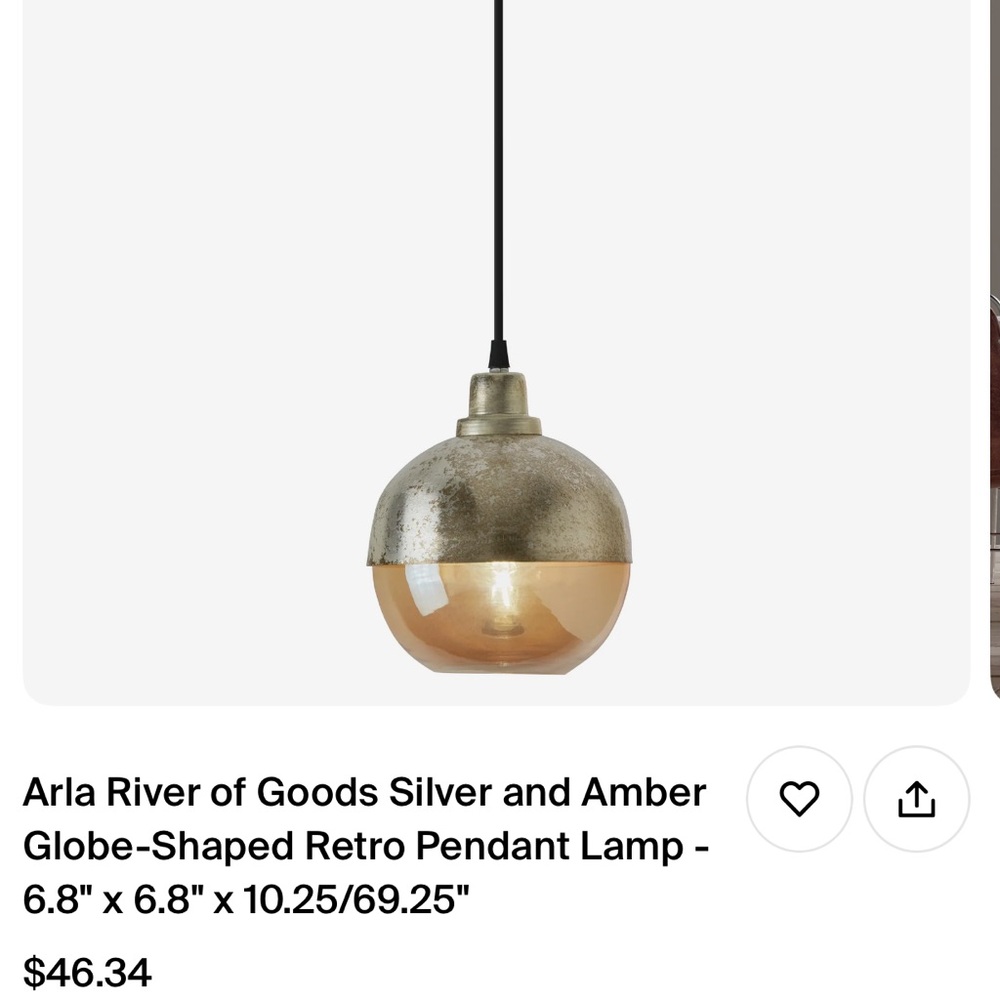 NIB Arla River of Goods Silver and Amber Pendant Lamp